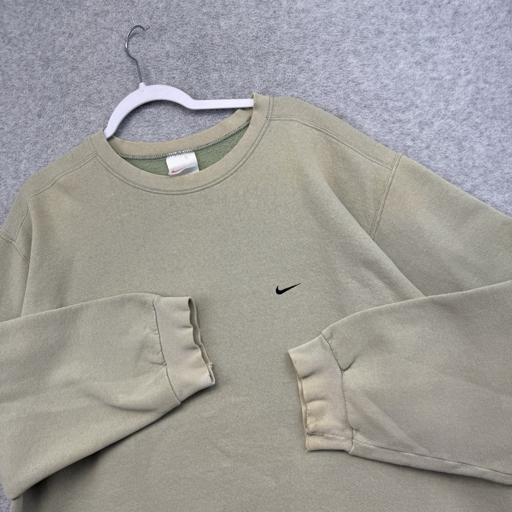 Vintage Nike Embroidered Mini Swoosh Sage Green Crewneck 2XL Olive 90s Beige